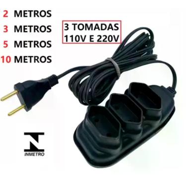 Imagem de Extensão Elétrica Mega Plug 2, 3, 5 e 10 Metros 10A Bivolt, 3 Metros