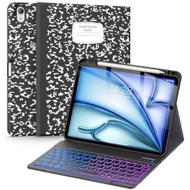 Imagem de Supveco Capa Com Teclado Para Ipad Air 11" (M3 2025, M2 2024), 5ª/4ª Geração Porta-Lápis - 7 Cores, Retroiluminação, Sem Fio, Tipo Fólio Destacável, Parte Traseira Em Tpu Macio Preta