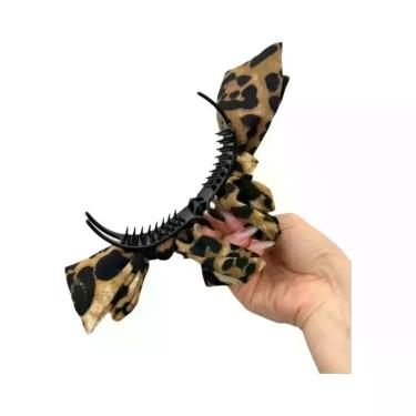 Imagem de Presilha De Cabelo Feminina Com Estampa De Leopardo E Laço Para Coque 