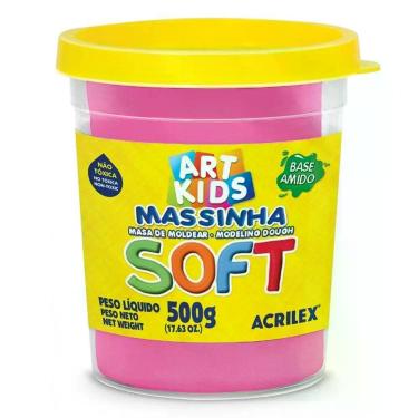 Imagem de Massinha para Modelar Escolar Acrilex Maravilha à Base de Amido Não Tóxica Super Macia Pote 500G Rosa