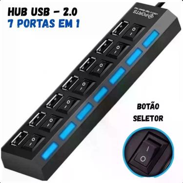Imagem de Hub USB 2.0 7 Portas  Ideal para Conectar Múltiplos Dispositivos ao Se