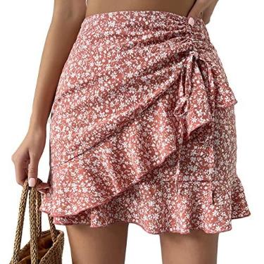 Imagem de Saia Curta Floral, Saia Curta Feminina Elegante, Bainha Irregular Com Babados, Combinação Perfeita para o Verão, Diariamente (S)