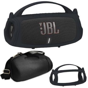 Imagem de JCHPINE Capa de silicone e capa de viagem para alto-falante Bluetooth portátil JBL Charge 4/Charge 5, capa de acessórios para alto-falante JBL Charge 5/Charge 4 (capa preta)