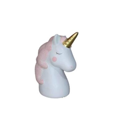 Imagem de Cofrinho decorado unicornio Ceramica Crina Rosa com Gliter - Decore Ca