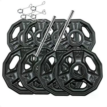 Imagem de Kit com Barras de Halteres e Anilhas Dectagonal Emborrachadas - 12 Kg 