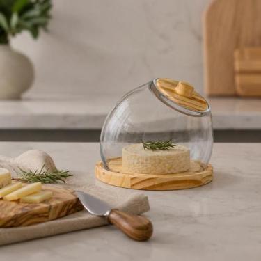 Imagem de Queijeira Design Inclinado Madeira Pinus e Cúpula de Vidro - Luggari