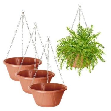 Imagem de Kit 6 Vaso Cuia Nobre de Plástico Completo 01 Cerâmica Nutriplan Com Prato e Corrente Decorativo Para Plantas Pendentes - Samambaia Avenca Jiboia