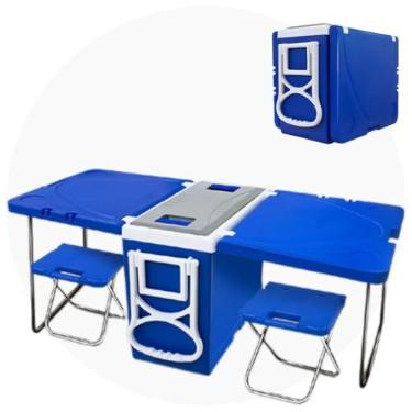 Imagem de Cooler Super Caixa Térmica 32L Multifuncional 5 em 1-32 Litros Com Mesa e 2 Banquetas Fácil Transporte com Rodinhas Para Praia MAIS VENDID 2025