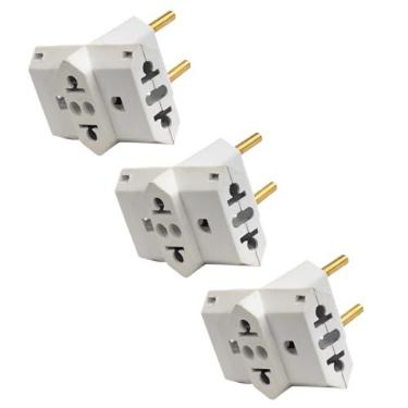 Imagem de Kit 3 Adaptadores Benjamim T Com 3 Entradas Multiplicador de Tomadas 10A Bivolt 110/220V