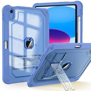 Imagem de ZoneFoker Capa para iPad de 10ª geração de 10,9 polegadas 2022, resistente à prova de choque, com suporte para lápis, capa translúcida de 10,9 polegadas de 10 geração com suporte para crianças, azul
