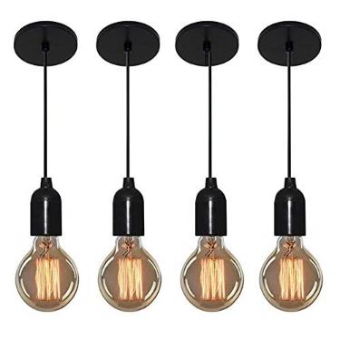 Imagem de Kit 4 Lustre Pendente Luminária Suporte para Lâmpada não Inclusa, Vivare Iluminação, Pendente4149/4 PR, Preto, Pequeno