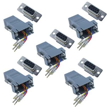 Imagem de MOOKEENONE 5X DB9 9 pinos RS232 porta serial fêmea para adaptador de rede RJ45 fêmea 8P8C