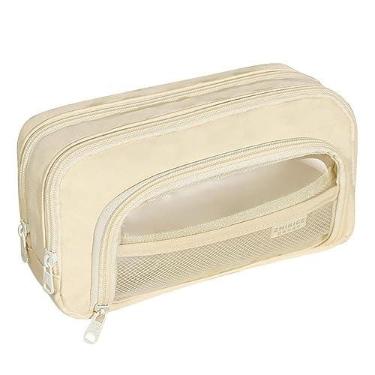 Imagem de Estojo para lápis de malha Transparente Bolsa de caneta de grande capacidade Multifuncional Bolsa de lápis transparente com bolso de malha com zíper (branco cremoso)