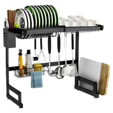 Imagem de Escorredor De Louça Suspenso Preto 65cm Aço Secador Pratos Pia Organizador – Compacto, Resistente e Moderno