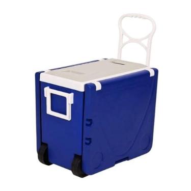 Imagem de Cooler Caixa Térmica 32 Litros com Mesa Lateral, Rodas e Alças – Praticidade e Estilo em Azul ou Preto (Azul (com suporte lateral))