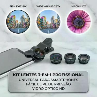 Imagem de Lente Para Selfie Em Grupo Celular Kit 3 em 1 Universal Wide Clip - Le