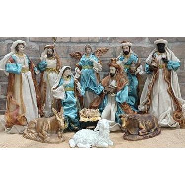 Imagem de Presépio de Natal Azul e Marrom de Tecido 30cm 11 peças - Zona Livre