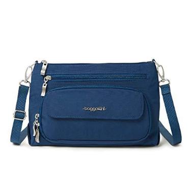 Imagem de Baggallini Bolsa tiracolo feminina original para uso diário, 27 x 18 cm, com proteção RFID, lavável, leve, de nylon, com zíper, Pacífico, One Size