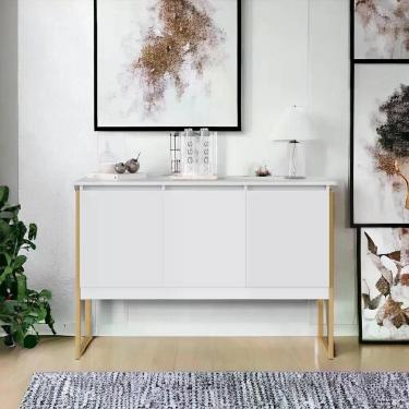 Imagem de Aparador Buffet Oslo Industrial 3 Portas MDP 120cm Branco Dourado Casah