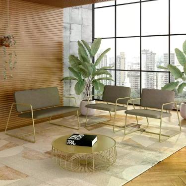 Imagem de Conjunto Namoradeira E Poltronas Sintra Industrial Dourado/capuc - M.a
