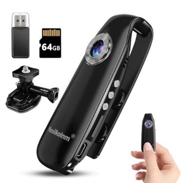 Imagem de Meoilkolnm Mini Câmera Corporal Com Gravação De Áudio E Vídeo 1080P 64 Gb, Gravador De Vídeo Com Detecção De Movimento, Filmadora Pov Vestível Com Bolso Magnético, Dv Portátil Para Ciclismo, Animais