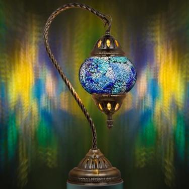 Imagem de Marrakech Luminária Turca, Luminária Marroquina, Luminária De Mesa Em Vidro Mosaico, Luminária Turca Feita À Mão Com Base De Bronze Em Formato De Pescoço De Cisne, Incluindo Lâmpada Led Para Decora