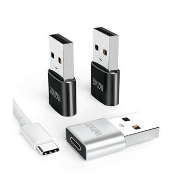 Imagem de Pacote com 3 adaptadores USB para USB C USB-A para USB-C USBC tipo C fêmea Thunderbolt 2 3 USBA conector de carregador de energia macho para Apple iPhone 12 11 Mini Pro Max Airpods Ipad Air Galaxy