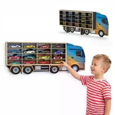 Imagem de Painel Expositor 20 Carrinhos MDF Hot Wheels Organizador Estilo Caminhão Junges