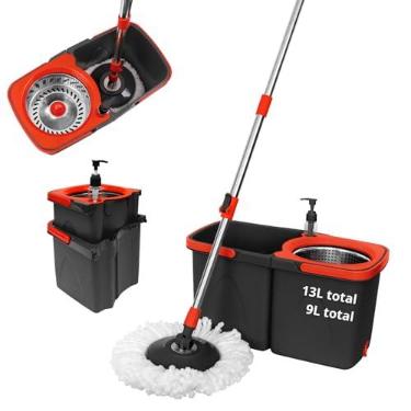 Imagem de Mop Esfregão Duo Giratório Desmontável Duas Águas Cesto Inox