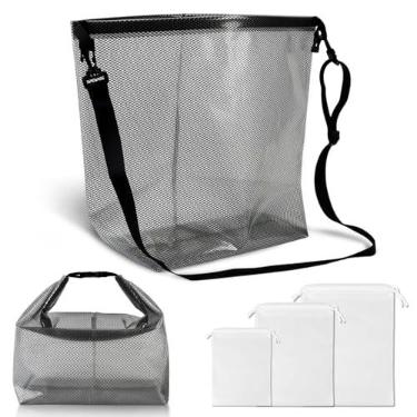 Imagem de SlendyPop Bolsa para praia, academia, natação, artigos de higiene com três bolsas, alça ajustável, leve com forro de malha transparente, Cinza âncora
