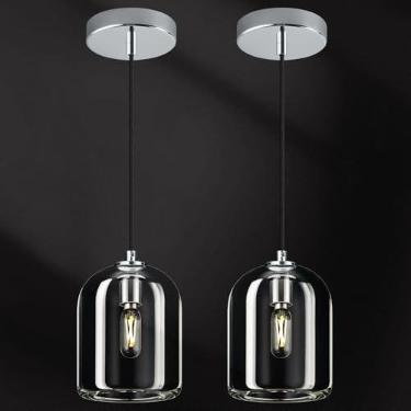 Imagem de LBSQJ Luminárias Pendentes Modernas Cromadas Para Cozinha, Ilha, Lustre De Teto, Cristal Ambientes Internos, Sala Jantar, Estar E Quarto (Pacote Com 2)