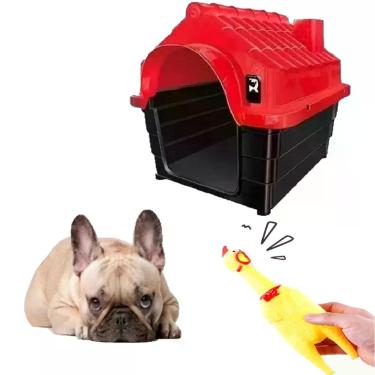 Imagem de Brinquedo Galinha de Plastico P/ Cães + Casinha Pet Médio N2 - MecPet