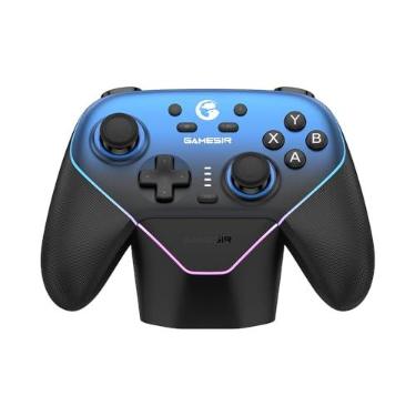 Imagem de GameSir Super Nova Controle Sem Fio Bluetooth para PC/Switch/Switch 2/iOS/Android, 1000Hz, Hall Effect Anti-Drift, RGB, Dock de Carregamento, Controle Gamer Profissional - Azul