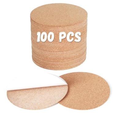 Imagem de KITLAB 100 folhas de cortiça autoadesivas redondas de 10 cm com forte adesivo para porta-copos DIY e artesanato