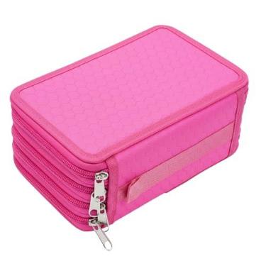 Imagem de Estojo Escolar Box, Grande, com 3 Divisórias e 72 Elásticos, Feminino, Masculino, Zíper e Tecido Resistentes, com Alça, Qualidade Premium (Rosa)