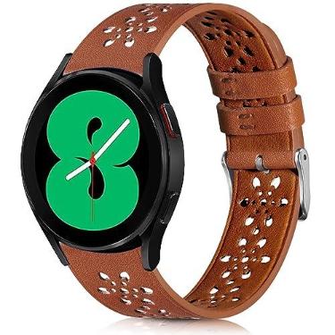 Imagem de BOTNUW Pulseira de couro de renda macia de 20 mm compatível com Samsung Galaxy Watch 6/4/5 de 40 mm e 44 mm/Samsung Galaxy Watch 6 Classic 43mm 47 mm/Galaxy Watch 5 Pro 45 mm/Galaxy Watch 4 Classic 42mm 46mm Pulseiras femininas masculinas, respirável, fina, vazada, esportiva, pulseira de substituição