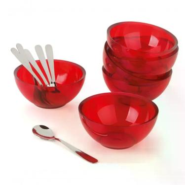 Imagem de Conjunto para Sobremesa Vision 12 Peças com Bowls em Poliestireno e Colheres em Aço Inox para Servir Vermelho Forma