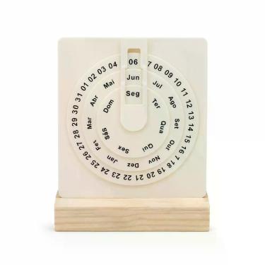 Imagem de Calendário Permanente Decorativo de Mesa Com Base de Madeira e Mostrad