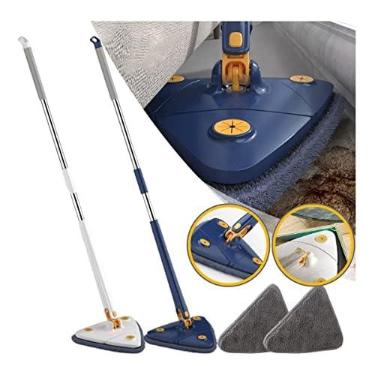Imagem de LOBOY Mop Limpeza Seca ou Molhada 360graus com Torcimento sem Molhar as Mãos Ajustável e Giratório + 2 Pads Microfibra Branco ou Azul