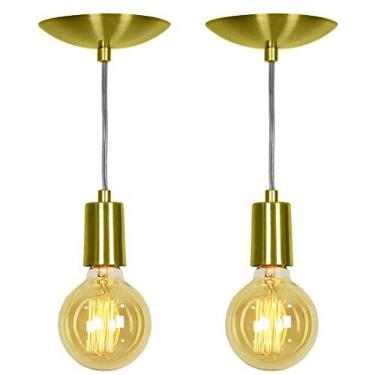 Imagem de Kit 2 Pendente Tubo Cilindro Alumínio Dourado Fio 1.20m