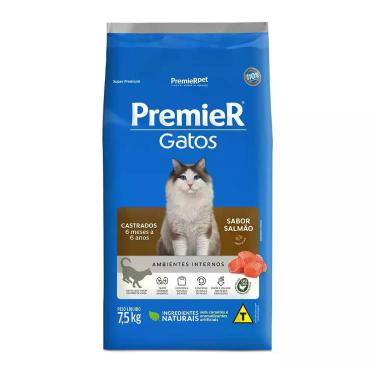 Imagem de Ração Seca Premier Gatos Ambientes Internos Salmão Para Gatos Castrado