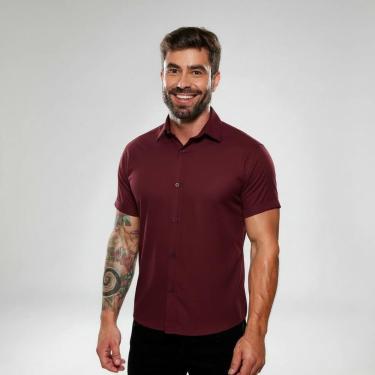 Imagem de Camisa Social Branca Lisa Masculina Manga Curta Slim Fit - Mitchelgutt