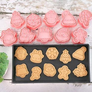 Imagem de Minicortadores de biscoito de Natal de 8 peças, carimbos de biscoito com design elevado em 3D, mini pão de gengibre, floco de neve, boneco de neve, moldes de cozimento de doces, conjunto de cortadores de biscoito de enfeite de Natal (Natal-1)