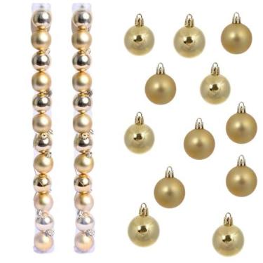 Imagem de Kit de Bolas Natalinas Decorativas, 24 Peças, Pequenas, Enfeite P/Árvore de Natal, Ideal P/Guirlanda Árvore Mesa Arranjo Pendurar, Bolinhas Brilhantes (Dourada)