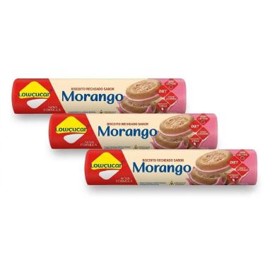Imagem de Kit Biscoito Recheado Morango Zero Lactose, Zero Açúcar Lowçucar - 3 u
