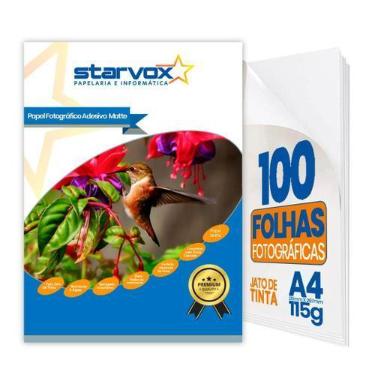 Imagem de Starvox 100 Folhas Papel Foto Adesivo Mate Fosco 115g A4 Prova Dágua