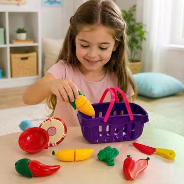 Imagem de Cesta Mercado Comidinha Brinquedo Cozinha Infantil Menina - Pica pau