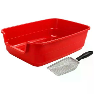 Imagem de Kit Caixa Areia Jumbox Vermelha Com Pa Higienica Inox Gato - EINSTOK