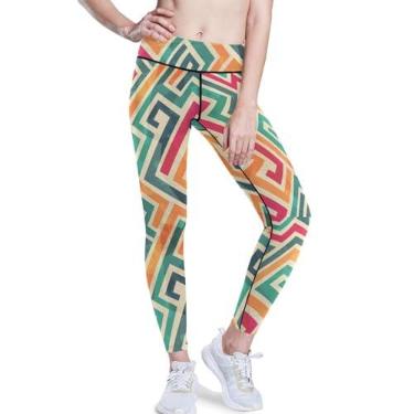Imagem de KLL Calças de ioga de cintura alta com linhas coloridas para mulheres com controle de barriga esportiva shorts de cintura alta com controle de barriga PP, Linhas Coloridas, GG