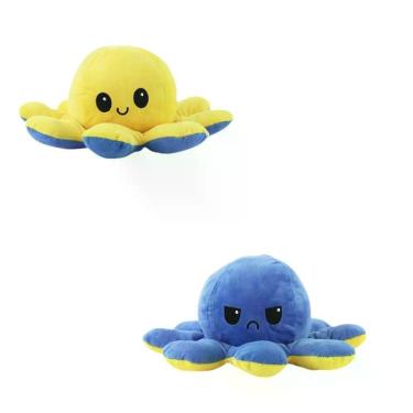 Imagem de Polvo Reversível Humor Grande Tiktok Pelúcia Amarelo/Azul